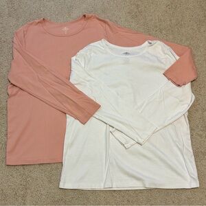 2-Piece Lot: St. John's Bay Women's Long Sleeve Tees - Pink and White